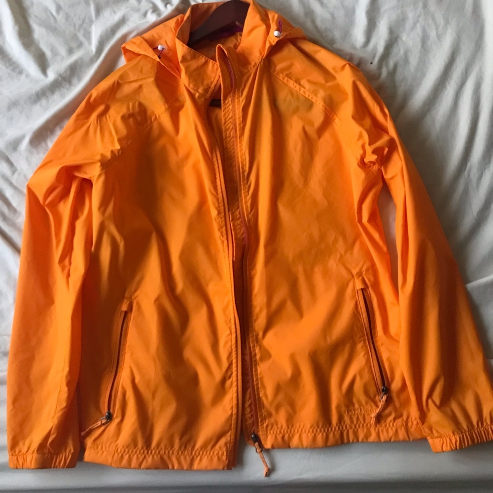 COPY - L.L. Bean L Womens Bright Orange Windbreaker Jacket Stow Hood Full Zip U…